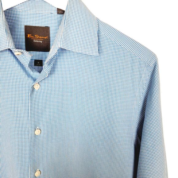 Ben Sherman Blue & White Micro Check Button Down Shirt Size 15 32/33 - Small - Picture 2 of 7